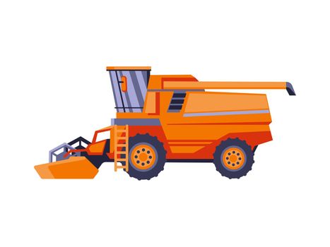 Agriculture combine harvester isolated vector illustration. Farm equipment machinery and the agricultural vehicle in flat design