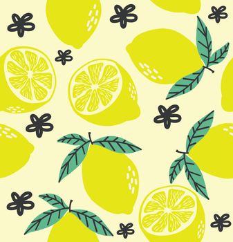 Yellow Lemon and lemon slice citrus seamless pattern