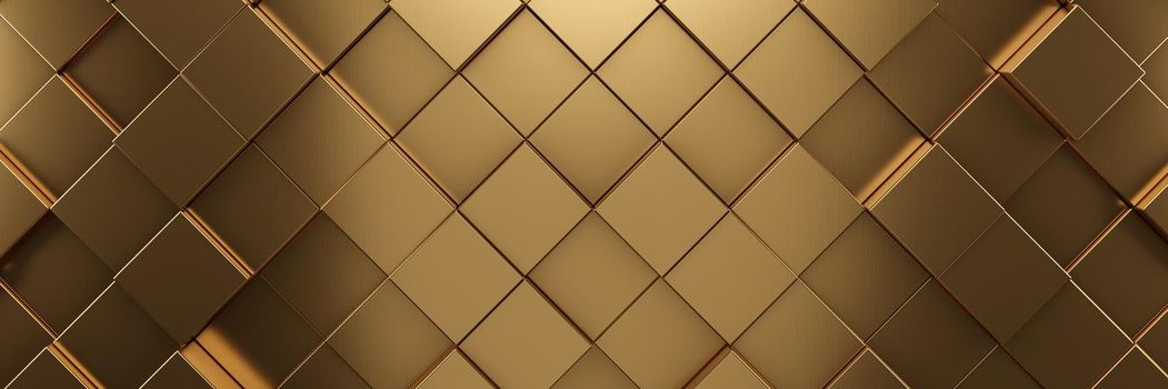 Gold metallic honeycomb and hexagon background pattern. 3d rendering