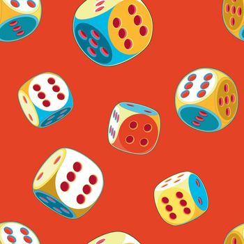 Pop Art seamless pattern of rolling lucky dice