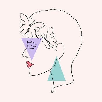 Minimal woman face with butterflies