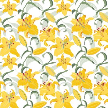 Floral seamless pattern with yellow lilies
