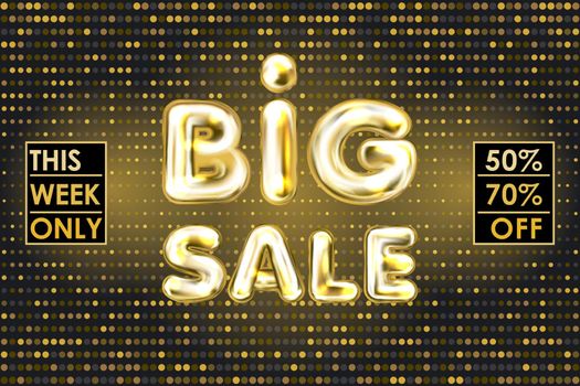 Big Sale black banner with golden balloon lettering