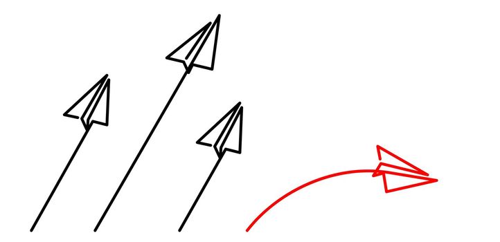 continuous line drawing of airplane paper flying different direction