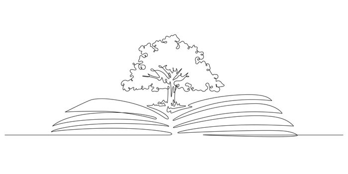 One line drawing of knowledge tree of book for creativity conceptual