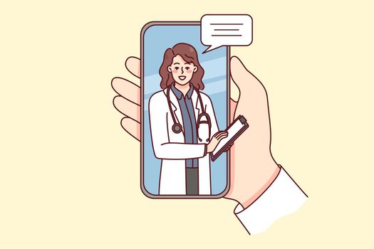 Doctor consult patient online on mobile phone