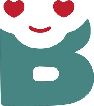 Letter b in love is a cute smiley in doodle style