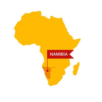 Namibia on an Africa s map with word Namibia on a flag-shaped marker.
