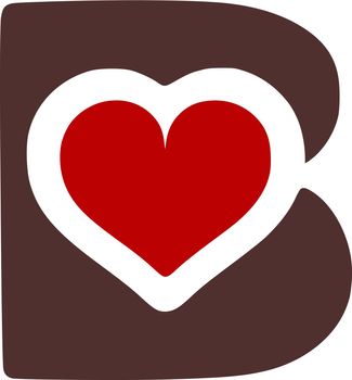 Letter b with heart symbol doodle icon