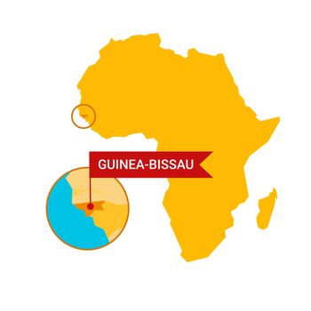 Guinea-Bissau on an Africa s map with word Guinea-Bissau on a flag-shaped marker. Vector isolated on white.