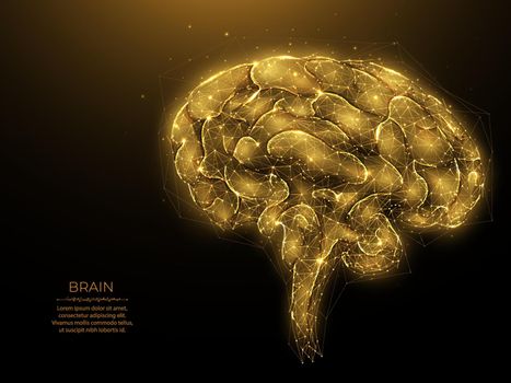 Polygonal human brain vector illustration on dark background. The concept of artificial intelligence. Cerebrum low poly design. Neurology banner or template