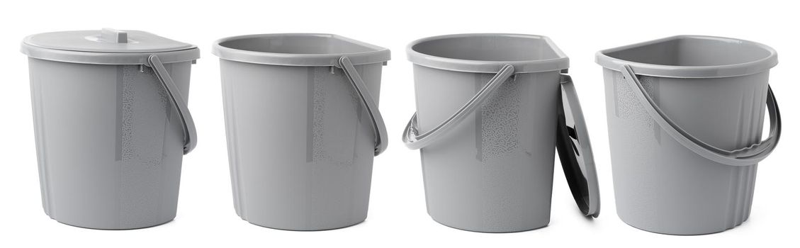 Plastic bucket with handle isolated on white background