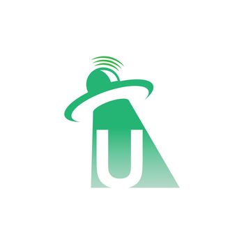 Ufo catch letter U icon design illustration