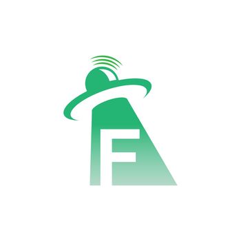 Ufo catch letter F icon design illustration