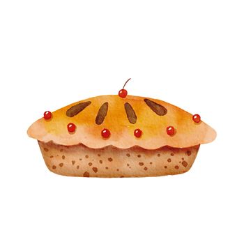 Watercolor thanksgiving pie. Cute bakery sweet. Childish illustration isolated on white background