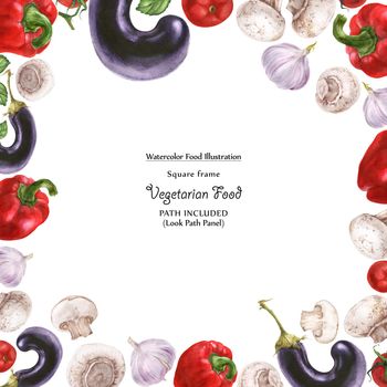 Watercolor square vegan frame by freshness vegetables