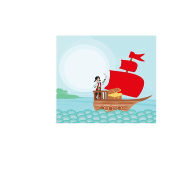 Cartoon pirate ship sailing sea