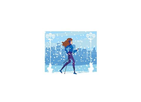 Nordic walking - active woman exercising in winter
