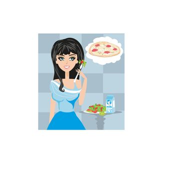 Woman on a diet dreaming of pizza