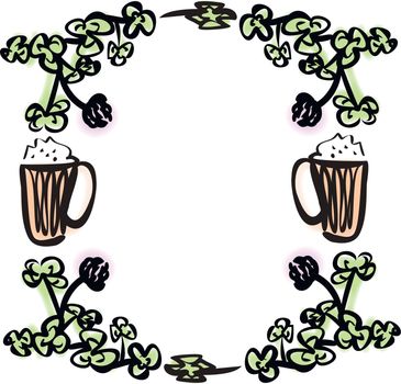 St. Patrick's Day holiday symbols. Green clover leaf. Beer mug. Happy St. Patrick's Day. Party Design vector illustration. St. Patrick's Day