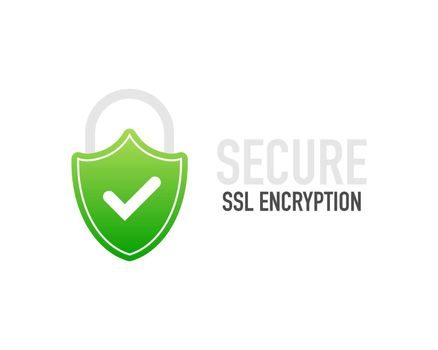 Secure connection icon vector illustration isolated on white background, flat style secured ssl shield symbols, protected safe data encryption technology, https certificate privacy sign.