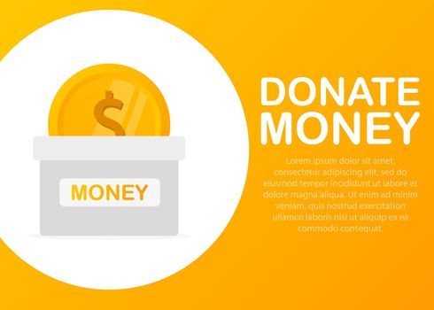 Donation and Charity. Donate money concept. Golden coin fund in money box