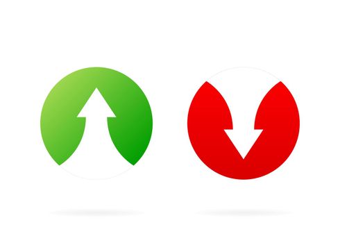 Up and down arrows. Red and Green icons. Illustration isolated on white background. Vector illustration with profit marks.