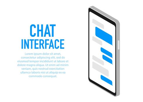 Trendy Chat interface Application with Dialogue window. Sms Messenger. Vector illustration.