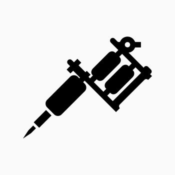 tattoo machine icon. vector illustration. Tattoo machine doodle. Black and white logo. Vector illustration