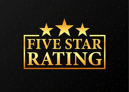 5 star rating. Rating stars badges on a white background. Vector illustration.