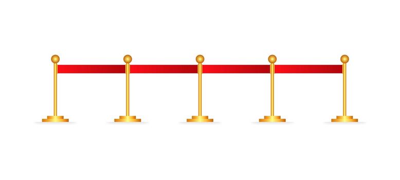 Realistic fence with red ropes on gold stanchions. Exclusive event. Vector illustration.