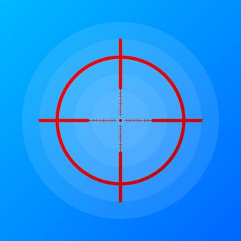 Sniper scope cross. Rifle optical sight isolated on blue background. Vector illustration.
