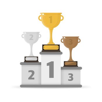 Podiums for winners with 1st, 2nd and 3rd places on white background. Vector illustration.