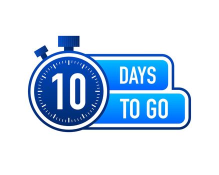 Ten Days To Go Timer Label, blue emblem banner. Vector illustration.