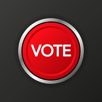 Vote 3D realistic red button on black background. Vector illustration.