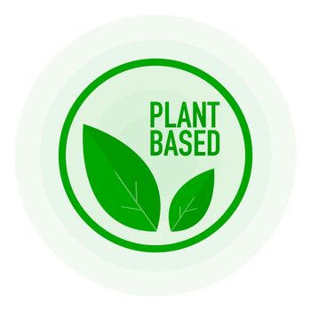 Plant based green stamp in flat style on white background. Vector illustration.