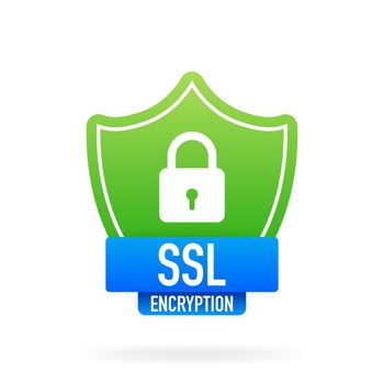 SSL encryption secure badge on white background. Green banner. Vector illustration.