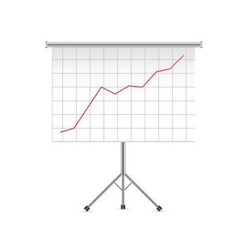 Projector screen with business chart graph. Vector illustration.