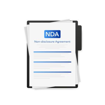 Tablet with Non-disclosure Agreement documet for paper design. Vector illustration.