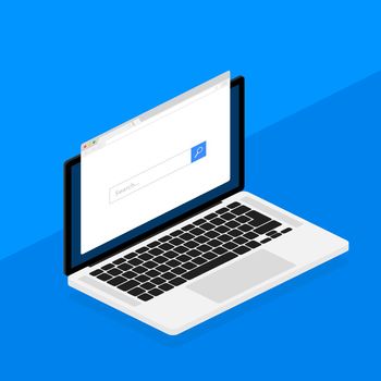 Browser window in laptop vector illustration. Browser or web browser in flat style. Window concept internet browser.