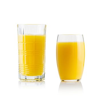 Collection of orange juice in different glasses . Separate clipping paths for each glass.