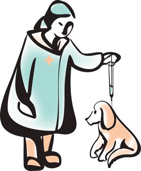 Veterinarian Checkup Dogs, Vaccination in Clinic, a woman gives a shot to a dog