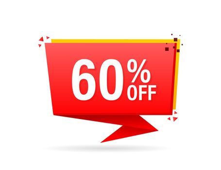 Trendy flat advertising with red 60 percent discount flat badge for promo design. Poster badge. Business design. Vector illustration.