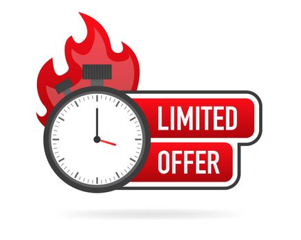 Limited offer service badge. Limited time with stopwatch on white background. Vector illustration.