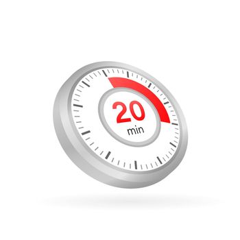 The 20 minutes, stopwatch vector icon. Stopwatch icon in flat style on a white background. Vector stock illustration.