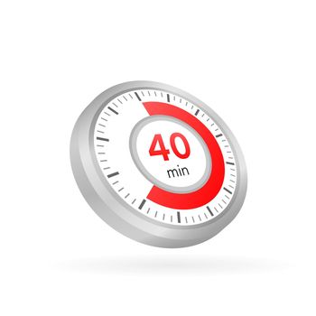 The 40 minutes, stopwatch vector icon. Stopwatch icon in flat style on a white background. Vector stock illustration.