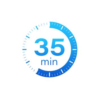The 35 minutes, stopwatch vector icon. Stopwatch icon in flat style on a white background. Vector stock illustration.