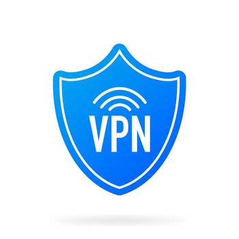 VPN flat blue secure badge on white background. Vector illustration.