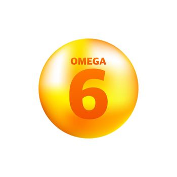 Vitamin omega 6 with realistic drop on gray background. Particles of vitamins in the middle. Vector illustration.