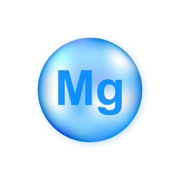 Mineral Mg magnesium blue shining pill capsule isolated on white background.